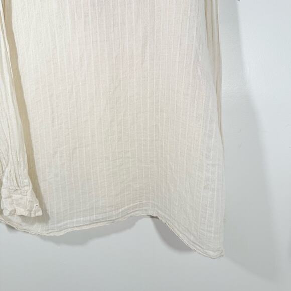 CP Shades Tan 100% Linen Stripe Long Sleeve Lagenlook V Neck Tunic Top Medium - Picture 11 of 15